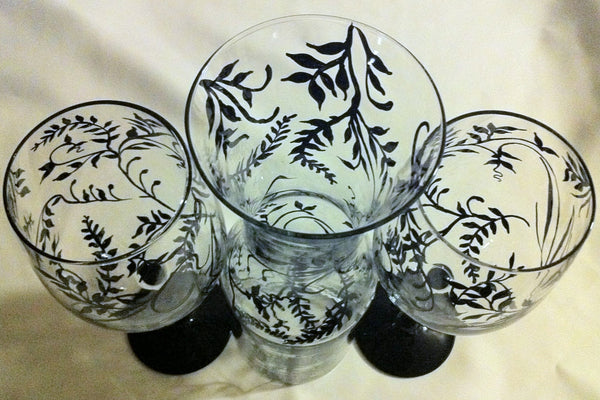 MONOGRAM CARAFE AND WINE GLASS SET of 2 glasses – www.thepaintedflower