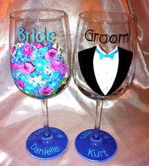BRIDE & GROOM WINE GLASSES