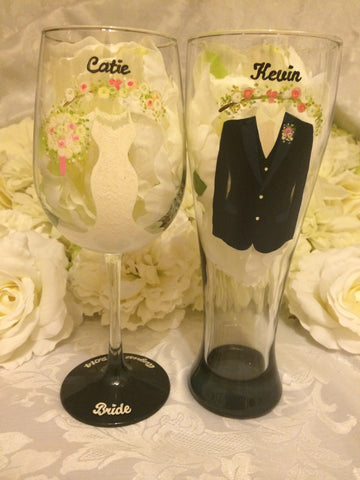 BRIDE & GROOM WINE GLASSES