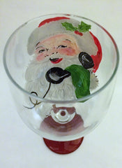 Vintage Santa on Telephone Wine Glass