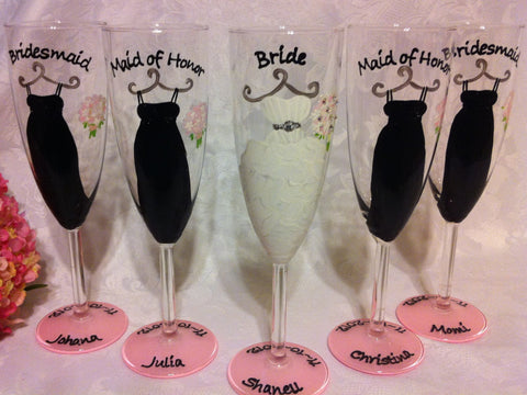 BRIDESMAID DRESS GLASSES 5 glasses