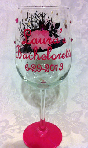 KENTUCKY DERBY PARTY FLOPPY HAT WINE GLASSES 4 GLASSES