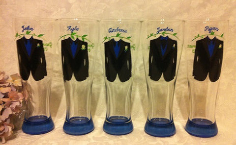 CUSTOM TUXEDO PILSNER GLASSES 5 glasses