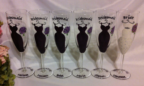 BRIDESMAID DRESS FLUTES 6 glasses