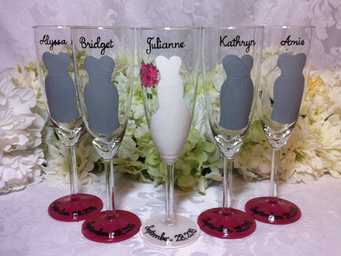 5 GREY BRIDESMAID DRESS FLUTES