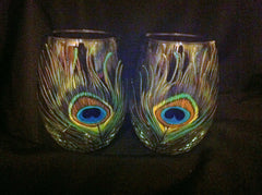 PEACOCK FEATHER WINE GLASS
