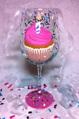 HAPPY BIRTHDAY CUPCAKE WINE GLASS