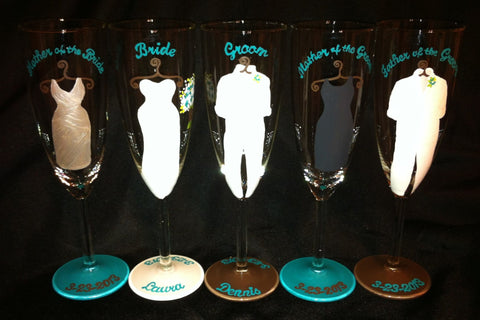 BRIDAL PARTY FLUTES 5 glasses