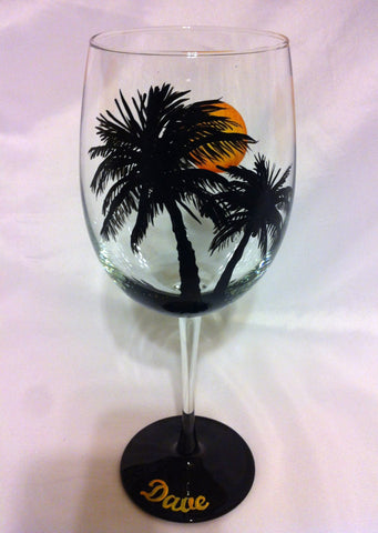 PALM TREE & MOON WINE GLASS