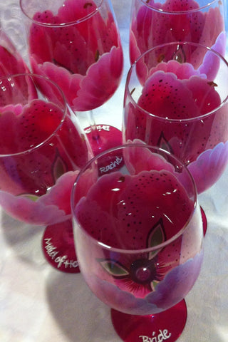 STARGAZER LILY WEDDING FLOWER WINE GLASSES Set of 6 glasses