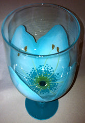 TIFFANY BLUE FLOWER WINE GLASS