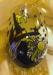 HAND PAINTED WITCH WINE GLASS
