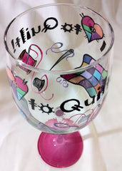 I LOVE TO QUILT WINE GLASS