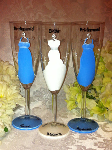 BRIDESMAID DRESS FLUTES 3 glasses