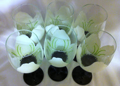 WHITE ANEMONE WEDDING WINE GLASS Set of 6 GLASSES