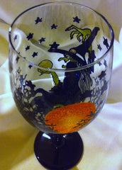 HAND PAINTED WITCH WINE GLASS