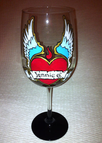 WINGED HEART VALENTINE WINE GLASS
