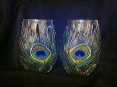 PEACOCK FEATHER WINE GLASS