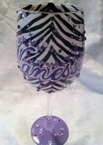 HAPPY 21st ZEBRA WINE GLASS