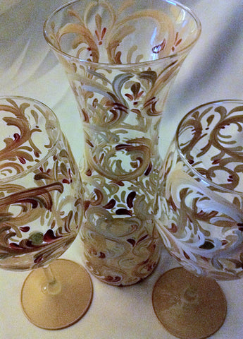TUSCAN SWIRL CARAFE AND WINE GLASS SET of 2 glasses