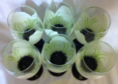 WHITE ANEMONE WEDDING WINE GLASS Set of 6 GLASSES