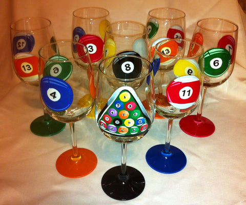 POOL BALL WINE GLASSES Set of 8