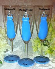 BRIDESMAID DRESS FLUTES 3 glasses