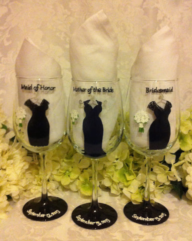 BRIDESMAID DRESS GLASSES 3 glasses
