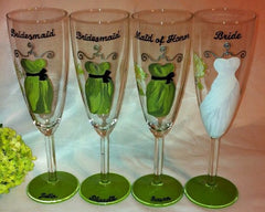 BRIDESMAID DRESS CHAMPAGNE FLUTES 4 GLASSES
