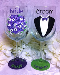 BRIDE & GROOM WINE GLASSES