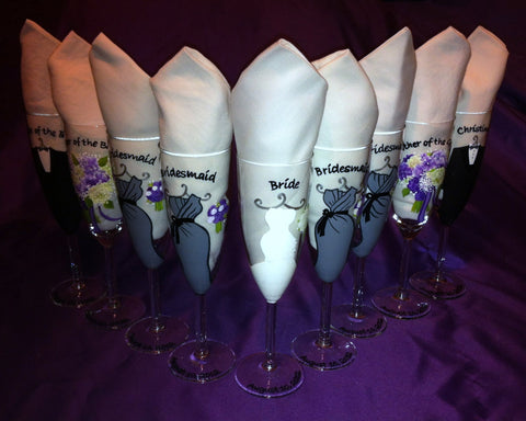 BRIDAL PARTY FLUTES 9 glasses