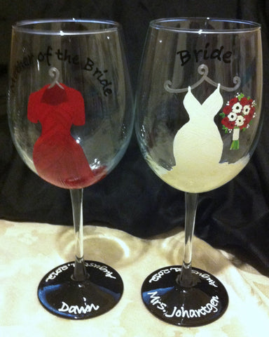 BRIDE & MOTHER OF THE BRIDE WINE GLASSES