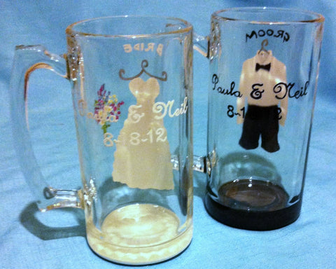 BRIDE & GROOM BEER MUGS