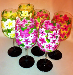 PINK PLUMERIA WINE GLASS