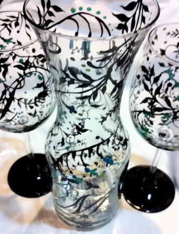 MONOGRAM CARAFE AND WINE GLASS SET of 2 glasses