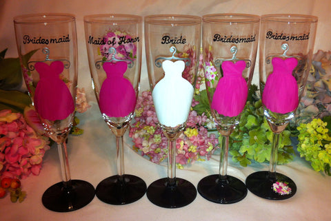 PINK BRIDESMAID DRESS CHAMPAGNE FLUTES