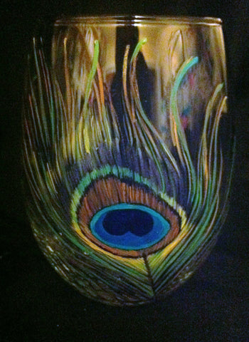 PEACOCK FEATHER WINE GLASS