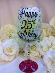 HAPPY 25TH BIRTHDAY CUPCAKE WINE GLASS