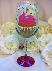 HAPPY 25TH BIRTHDAY CUPCAKE WINE GLASS