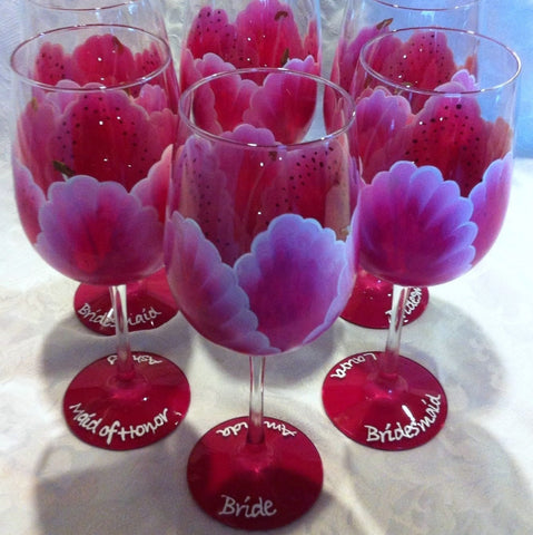 STAR GAZER LILY WEDDING WINE GLASSES Set of 9