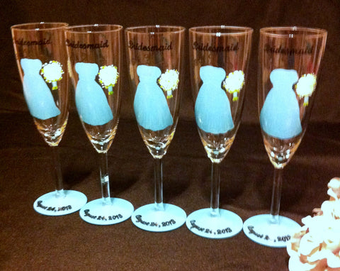 TIFFANY BLUE BRIDESMAID DRESS GLASSES 5 glasses